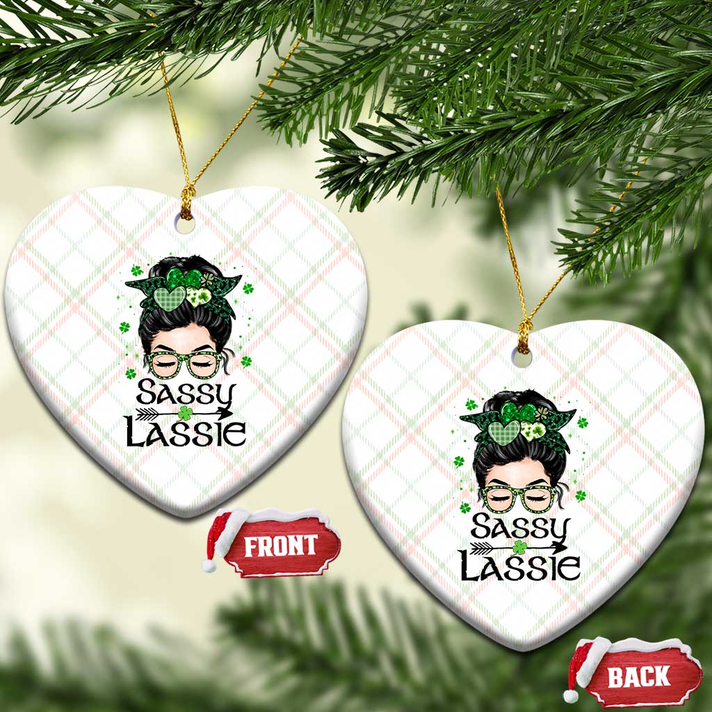 Lucky Sassy Lassie Messy Bun Ceramic Ornament Funny St Patricks Day TS02 Print Your Wear