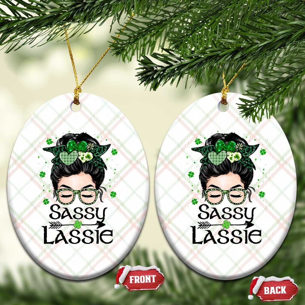 Lucky Sassy Lassie Messy Bun Ceramic Ornament Funny St Patricks Day TS02 Print Your Wear