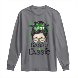 Lucky Sassy Lassie Messy Bun Long Sleeve Shirt Funny St Patricks Day TS02 Charcoal Print Your Wear