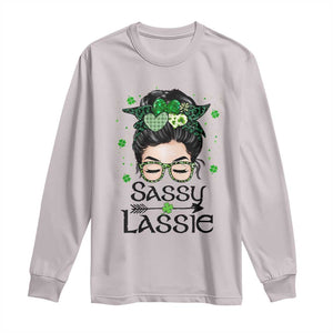 Lucky Sassy Lassie Messy Bun Long Sleeve Shirt Funny St Patricks Day TS02 Ice Gray Print Your Wear
