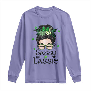 Lucky Sassy Lassie Messy Bun Long Sleeve Shirt Funny St Patricks Day TS02 Violet Print Your Wear
