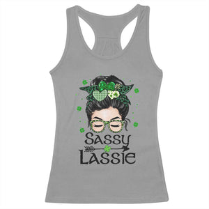 Lucky Sassy Lassie Messy Bun Racerback Tank Top Funny St Patricks Day TS02 Sport Gray Print Your Wear