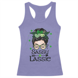 Lucky Sassy Lassie Messy Bun Racerback Tank Top Funny St Patricks Day TS02 Violet Print Your Wear