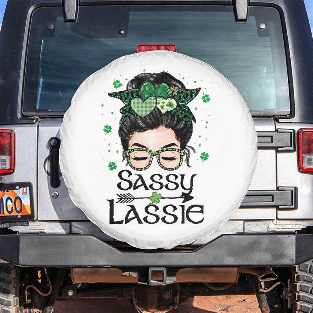 Lucky Sassy Lassie Messy Bun Spare Tire Cover Funny St Patricks Day TS02 No hole White Print Your Wear