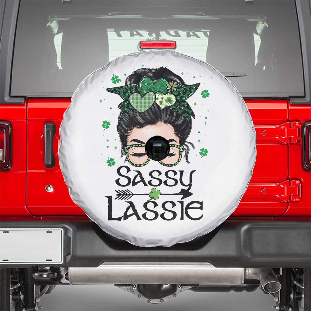 Lucky Sassy Lassie Messy Bun Spare Tire Cover Funny St Patricks Day TS02 White Print Your Wear