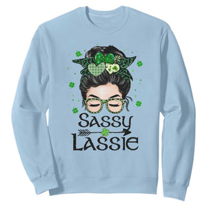Lucky Sassy Lassie Messy Bun Sweatshirt Funny St Patricks Day TS02 Light Blue Print Your Wear