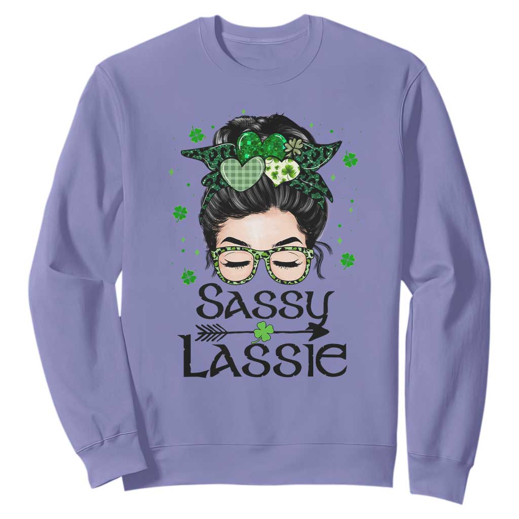 Lucky Sassy Lassie Messy Bun Sweatshirt Funny St Patricks Day TS02 Violet Print Your Wear