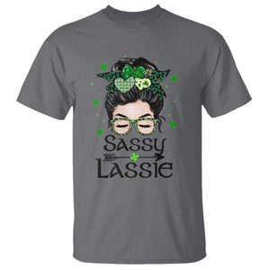Lucky Sassy Lassie Messy Bun T Shirt Funny St Patricks Day TS02 Charcoal Print Your Wear