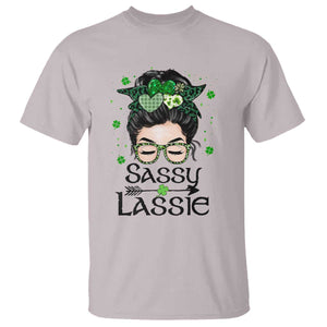 Lucky Sassy Lassie Messy Bun T Shirt Funny St Patricks Day TS02 Ice Gray Print Your Wear
