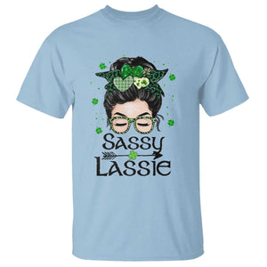 Lucky Sassy Lassie Messy Bun T Shirt Funny St Patricks Day TS02 Light Blue Print Your Wear