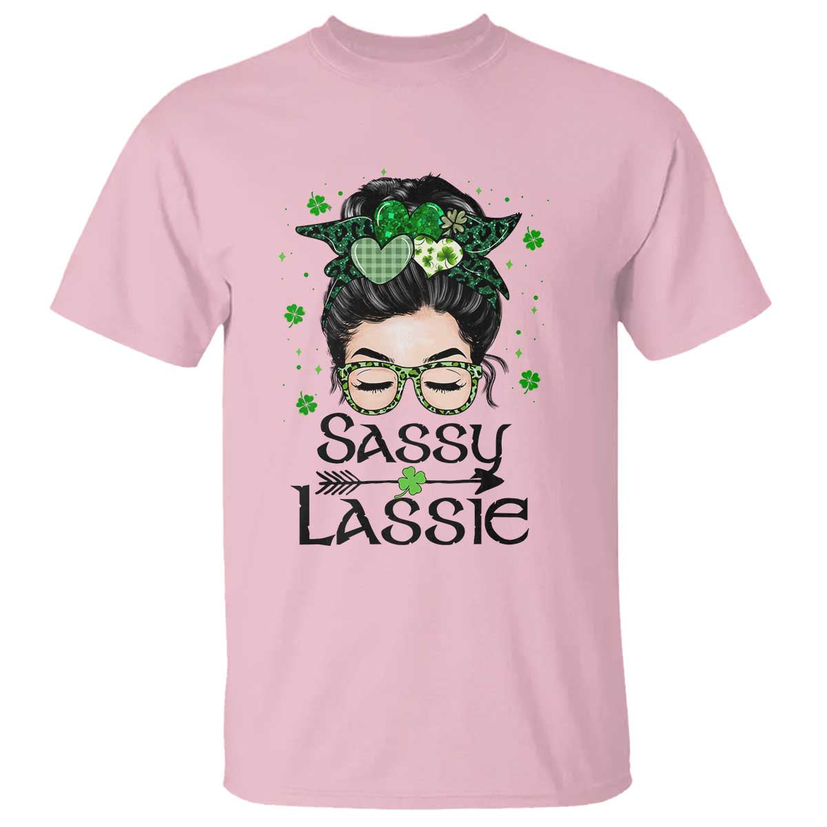 Lucky Sassy Lassie Messy Bun T Shirt Funny St Patricks Day TS02 Light Pink Print Your Wear