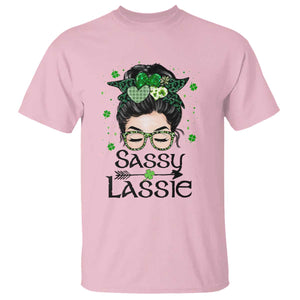 Lucky Sassy Lassie Messy Bun T Shirt Funny St Patricks Day TS02 Light Pink Print Your Wear
