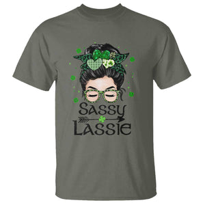 Lucky Sassy Lassie Messy Bun T Shirt Funny St Patricks Day TS02 Military Green Print Your Wear