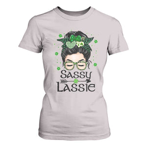 Lucky Sassy Lassie Messy Bun T Shirt For Women Funny St Patricks Day TS02 Ice Gray Print Your Wear