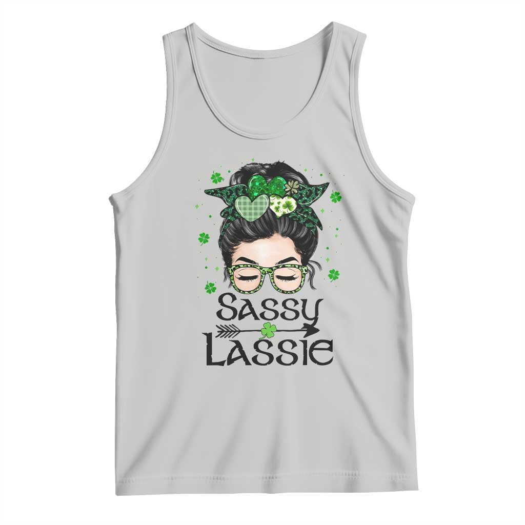 Lucky Sassy Lassie Messy Bun Tank Top Funny St Patricks Day TS02 Ash Print Your Wear