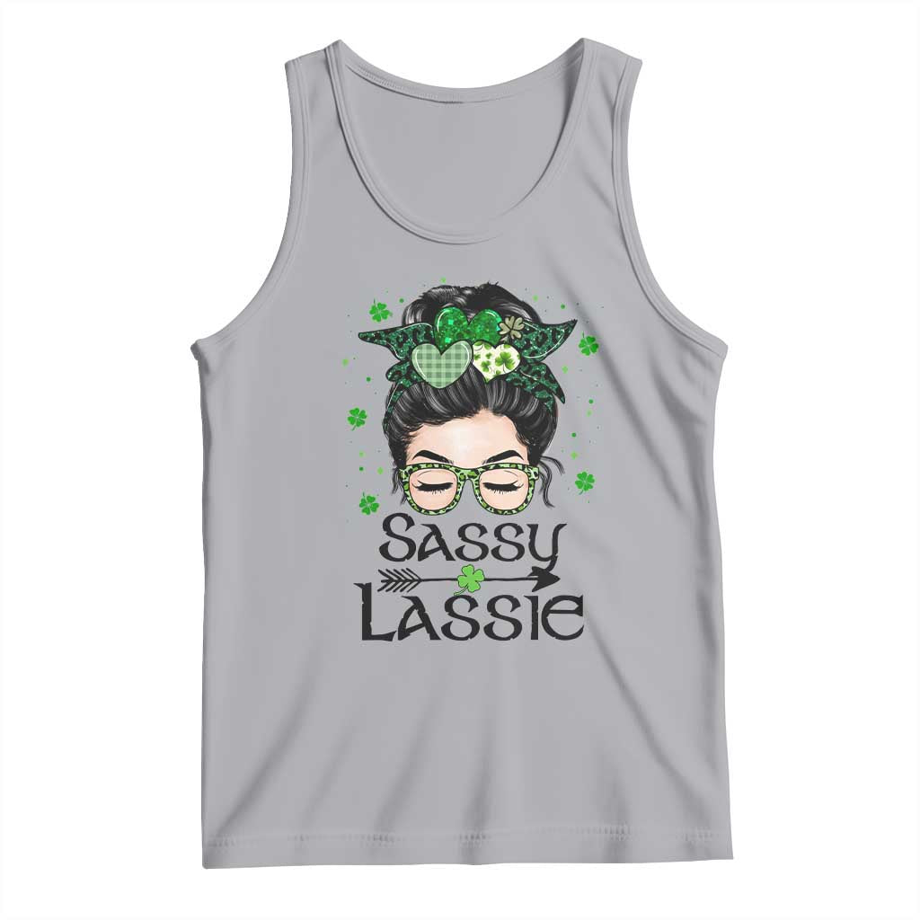 Lucky Sassy Lassie Messy Bun Tank Top Funny St Patricks Day TS02 Athletic Heather Print Your Wear