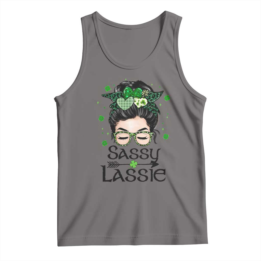 Lucky Sassy Lassie Messy Bun Tank Top Funny St Patricks Day TS02 Deep Heather Print Your Wear