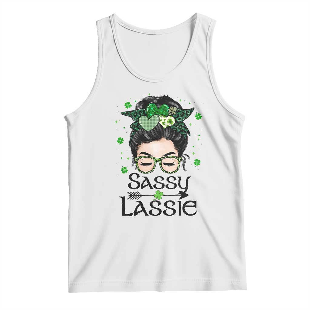 Lucky Sassy Lassie Messy Bun Tank Top Funny St Patricks Day TS02 White Print Your Wear