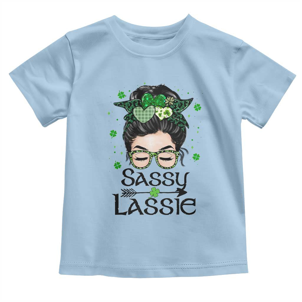 Lucky Sassy Lassie Messy Bun Toddler T Shirt Funny St Patricks Day TS02 Light Blue Print Your Wear