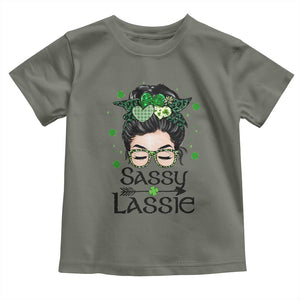 Lucky Sassy Lassie Messy Bun Toddler T Shirt Funny St Patricks Day TS02 Military Green Print Your Wear