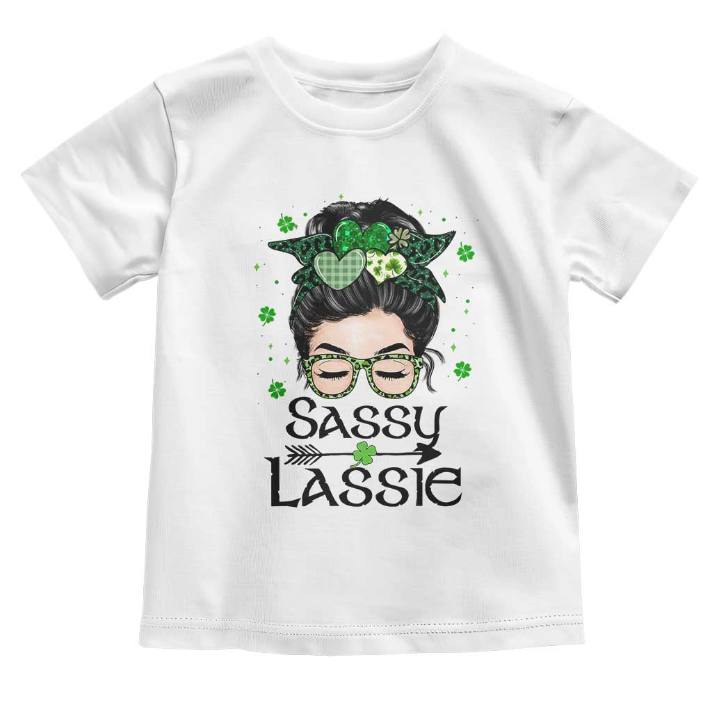 Lucky Sassy Lassie Messy Bun Toddler T Shirt Funny St Patricks Day TS02 White Print Your Wear