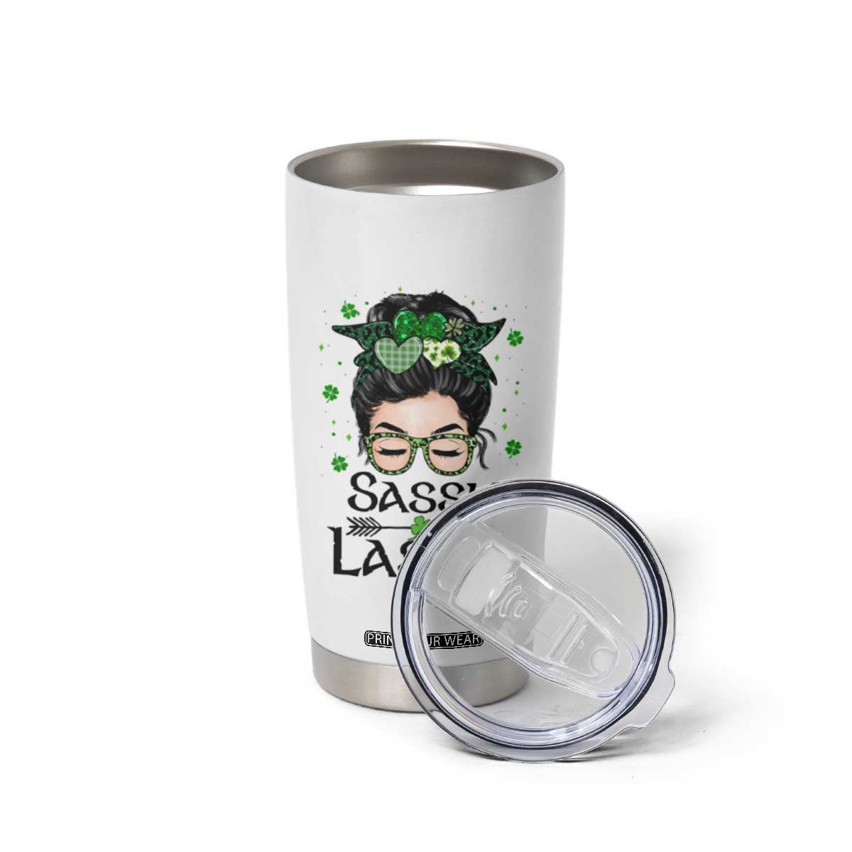 Lucky Sassy Lassie Messy Bun Tumbler Cup Funny St Patricks Day TS02 Print Your Wear