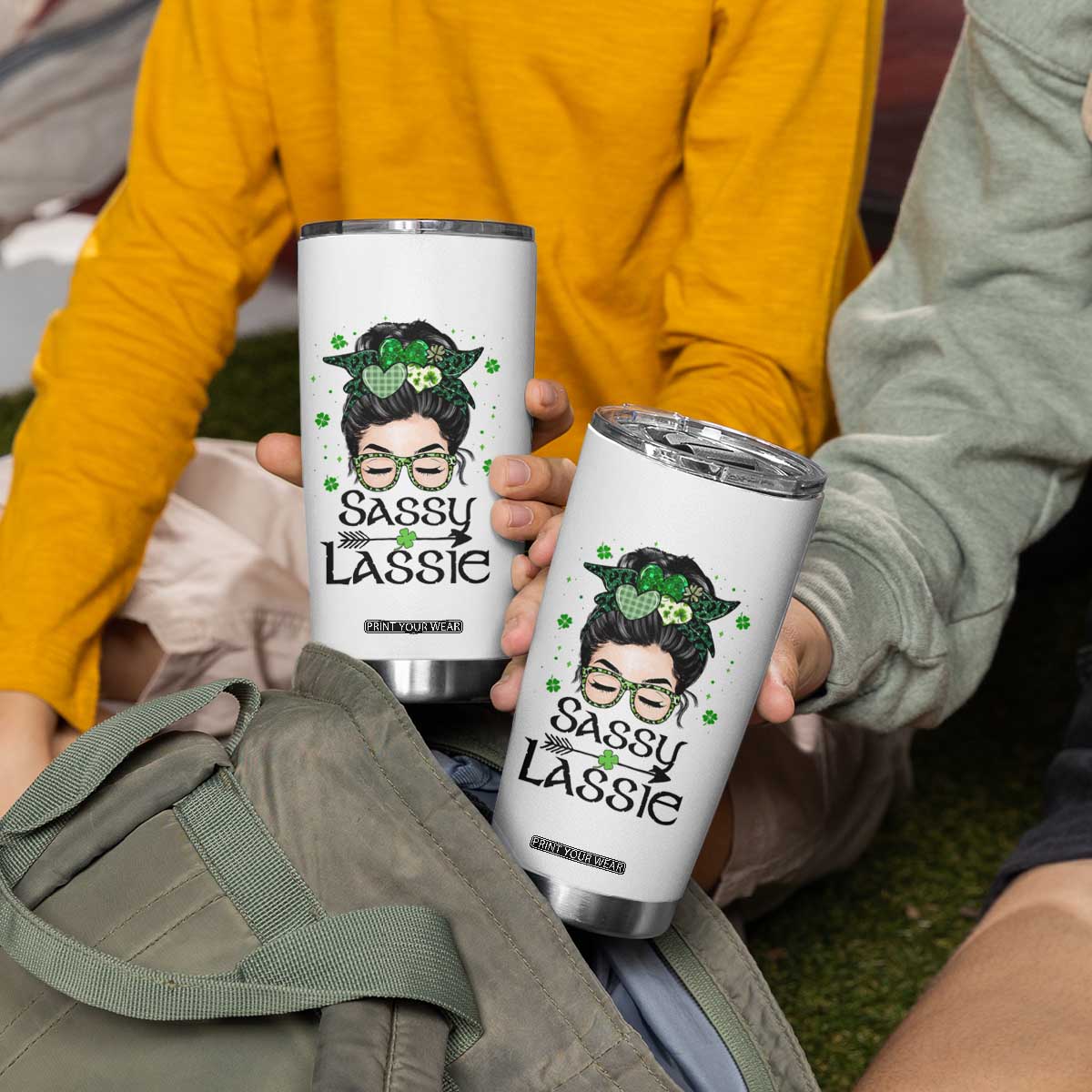 Lucky Sassy Lassie Messy Bun Tumbler Cup Funny St Patricks Day TS02 Print Your Wear