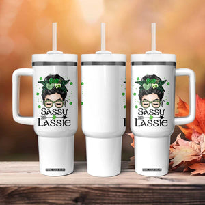 Lucky Sassy Lassie Messy Bun Tumbler With Handle Funny St Patricks Day TS02 Print Your Wear
