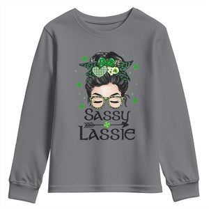 Lucky Sassy Lassie Messy Bun Youth Sweatshirt Funny St Patricks Day TS02 Charcoal Print Your Wear