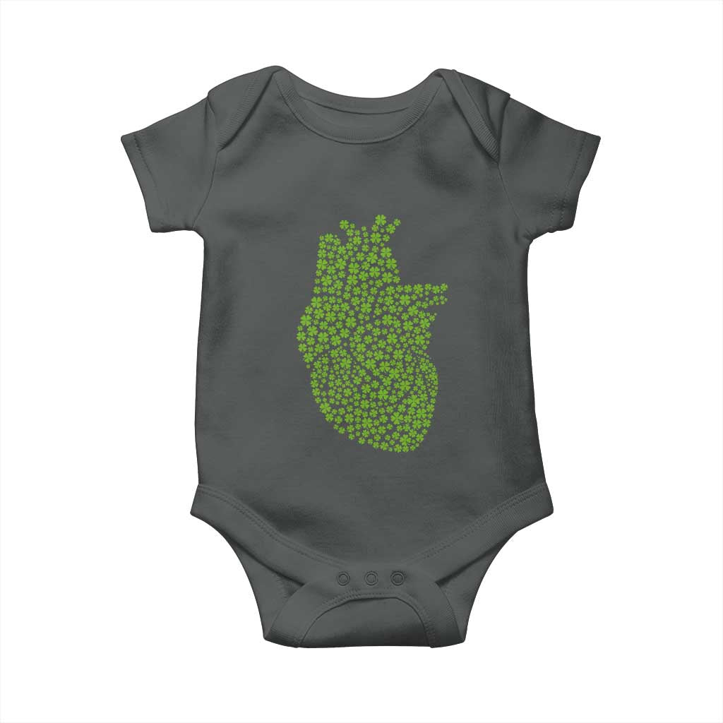 Lucky Shamrocks Heart Baby Onesie Anatomical Anatomy St Patrick's Day TS02 Dark Heather Print Your Wear