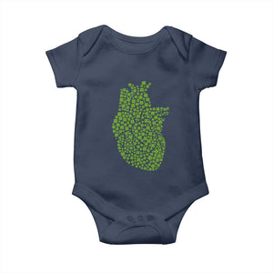 Lucky Shamrocks Heart Baby Onesie Anatomical Anatomy St Patrick's Day TS02 Navy Print Your Wear