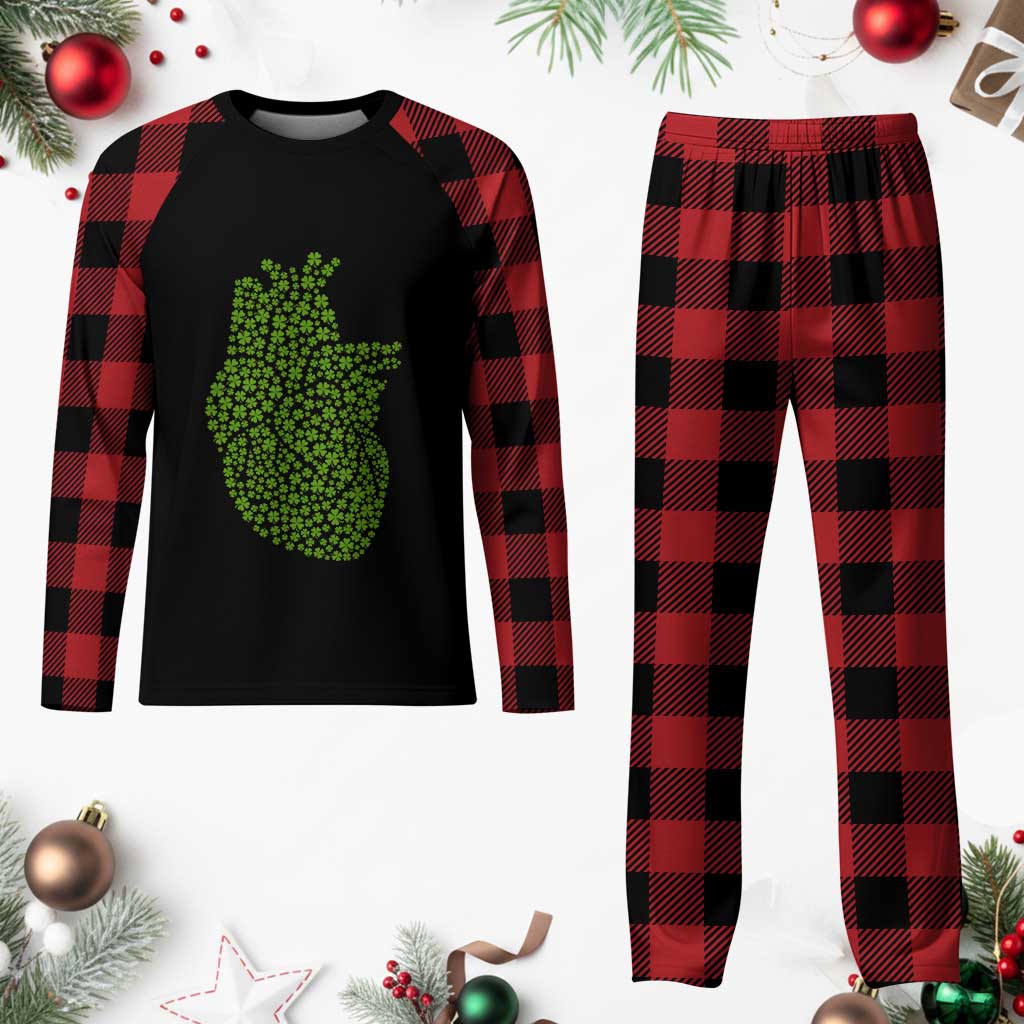Lucky Shamrocks Heart Plaid Pajama Set Anatomical Anatomy St Patrick's Day TS02 Buffalo Plaid Print Your Wear