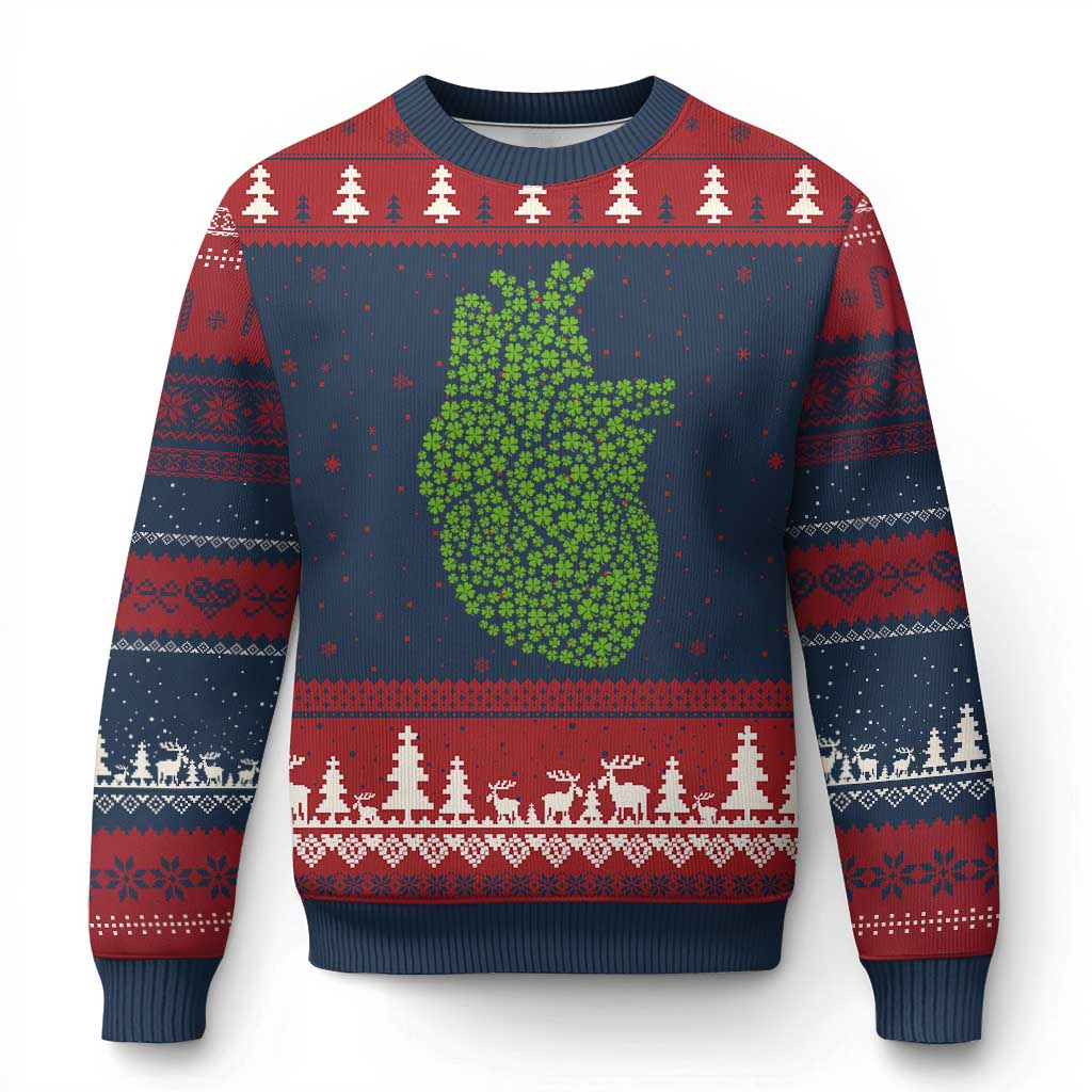 Lucky Shamrocks Heart Ugly Christmas Sweater Anatomical Anatomy St Patrick's Day TS02 Navy Red Print Your Wear