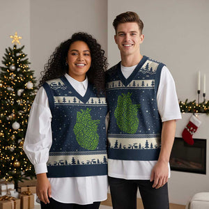 Lucky Shamrocks Heart V-Neck Knit Sweater Vest Anatomical Anatomy St Patrick's Day TS02 Navy Beige Print Your Wear
