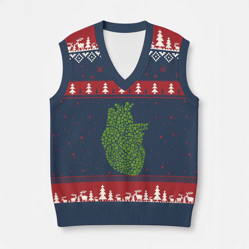 Lucky Shamrocks Heart V-Neck Knit Sweater Vest Anatomical Anatomy St Patrick's Day TS02 Navy Red Print Your Wear