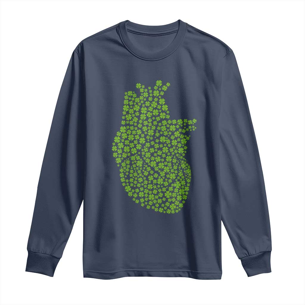 Lucky Shamrocks Heart Long Sleeve Shirt Anatomical Anatomy St Patrick's Day TS02 Navy Print Your Wear