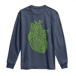 Lucky Shamrocks Heart Long Sleeve Shirt Anatomical Anatomy St Patrick's Day TS02 Navy Print Your Wear