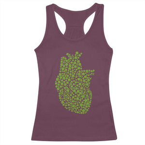 Lucky Shamrocks Heart Racerback Tank Top Anatomical Anatomy St Patrick's Day TS02 Maroon Print Your Wear
