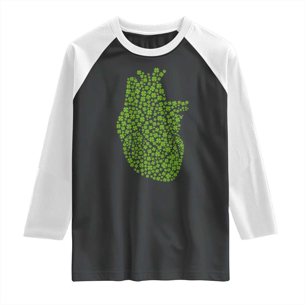 Lucky Shamrocks Heart Raglan Shirt Anatomical Anatomy St Patrick's Day TS02 Black White Print Your Wear