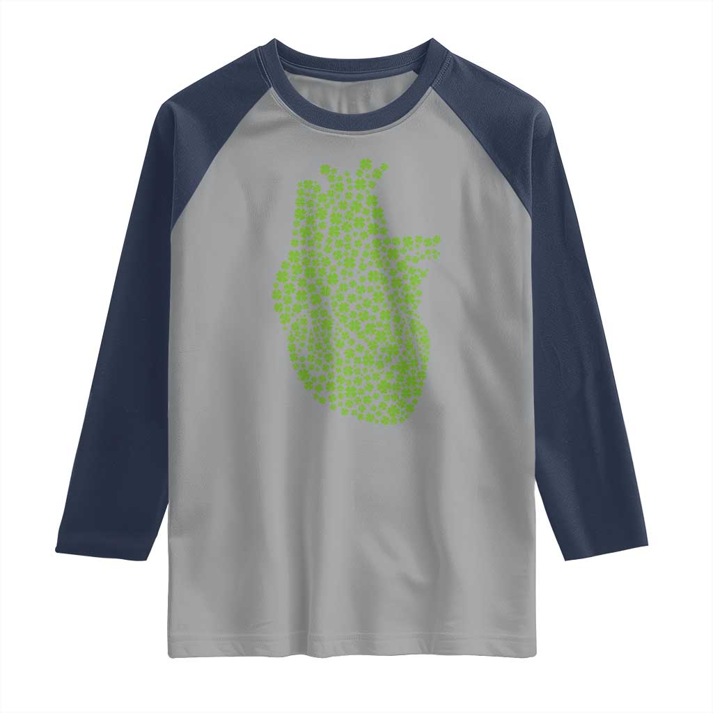 Lucky Shamrocks Heart Raglan Shirt Anatomical Anatomy St Patrick's Day TS02 Sport Gray Navy Print Your Wear