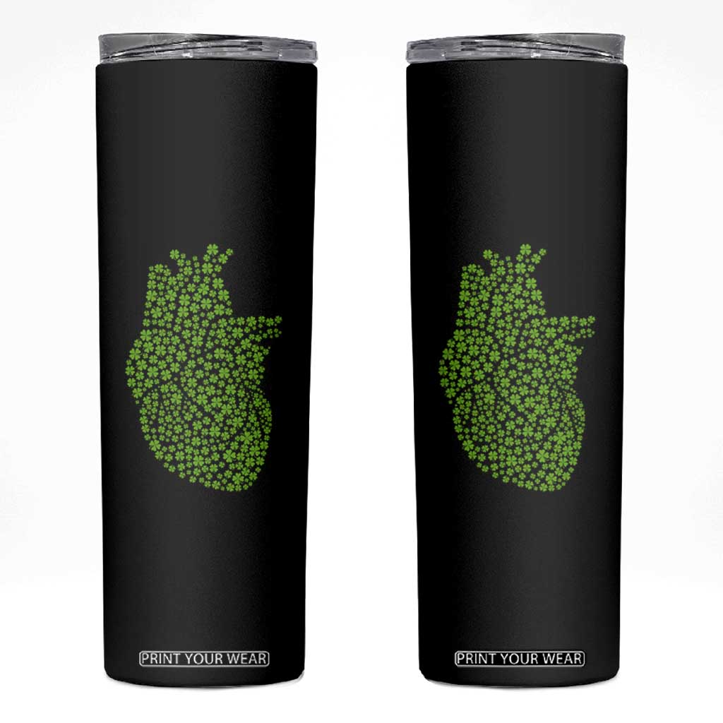Lucky Shamrocks Heart Skinny Tumbler Anatomical Anatomy St Patrick's Day TS02 Black Print Your Wear