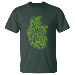 Lucky Shamrocks Heart T Shirt Anatomical Anatomy St Patrick's Day TS02 Dark Forest Green Print Your Wear