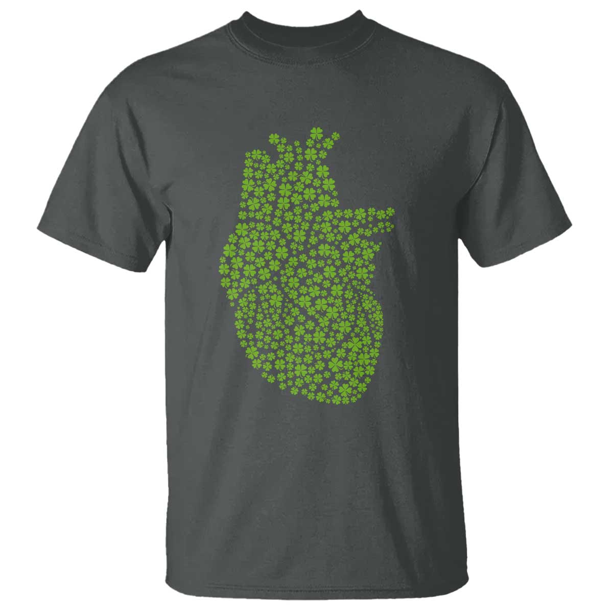 Lucky Shamrocks Heart T Shirt Anatomical Anatomy St Patrick's Day TS02 Dark Heather Print Your Wear