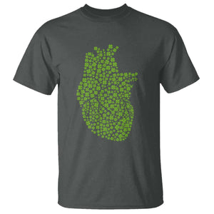 Lucky Shamrocks Heart T Shirt Anatomical Anatomy St Patrick's Day TS02 Dark Heather Print Your Wear