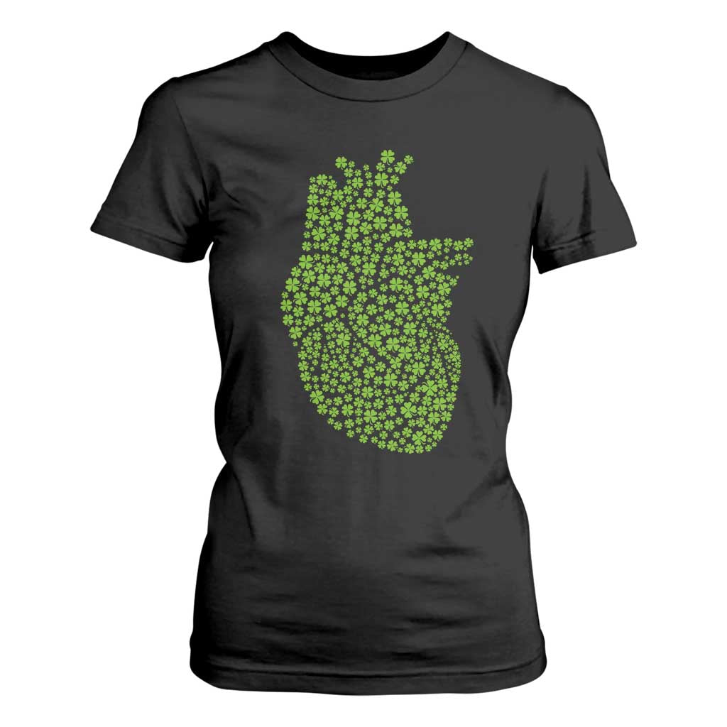 Lucky Shamrocks Heart T Shirt For Women Anatomical Anatomy St Patrick's Day TS02 Black Print Your Wear