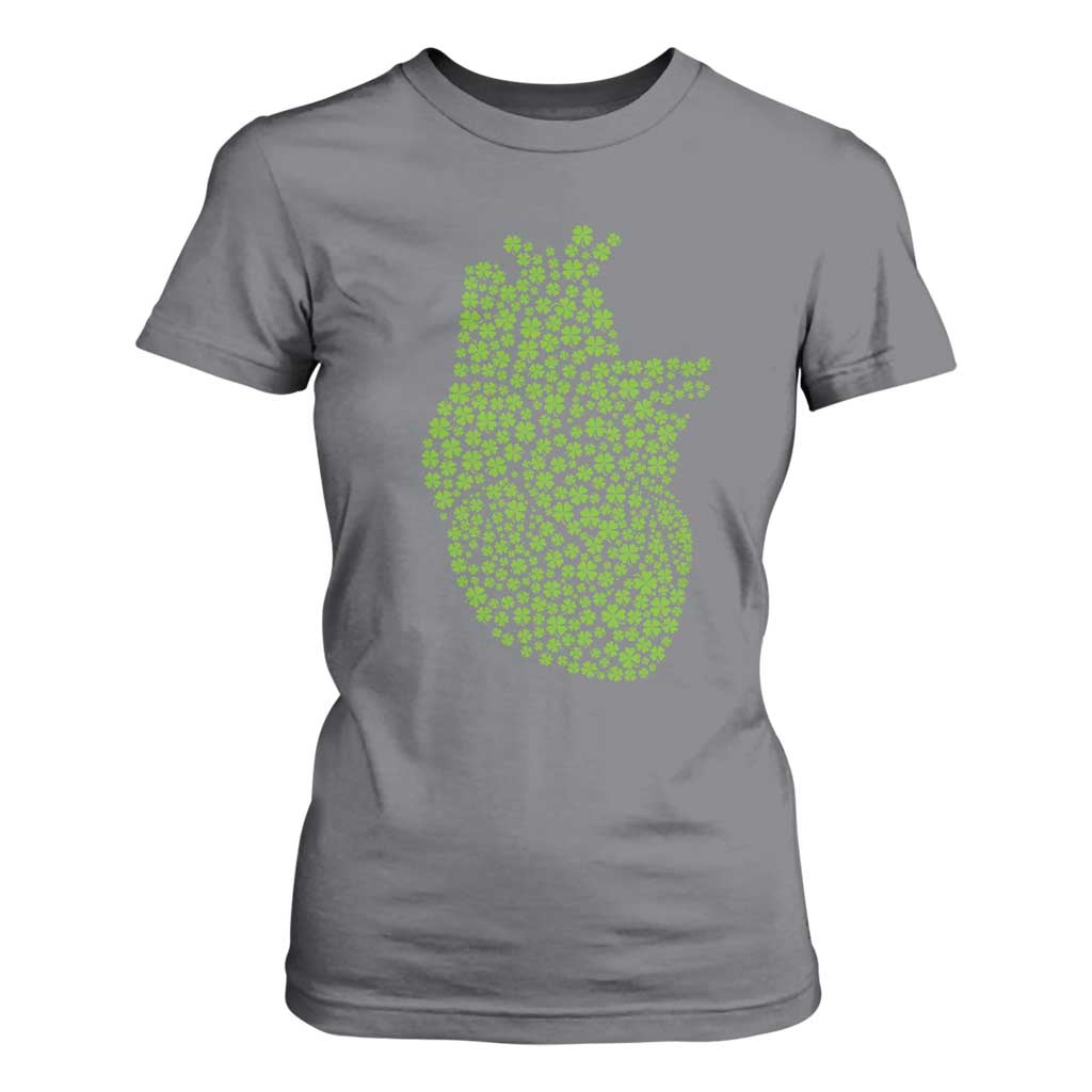 Lucky Shamrocks Heart T Shirt For Women Anatomical Anatomy St Patrick's Day TS02 Charcoal Print Your Wear