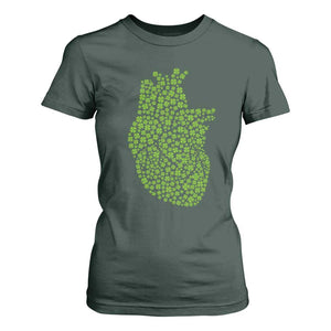Lucky Shamrocks Heart T Shirt For Women Anatomical Anatomy St Patrick's Day TS02 Dark Forest Green Print Your Wear