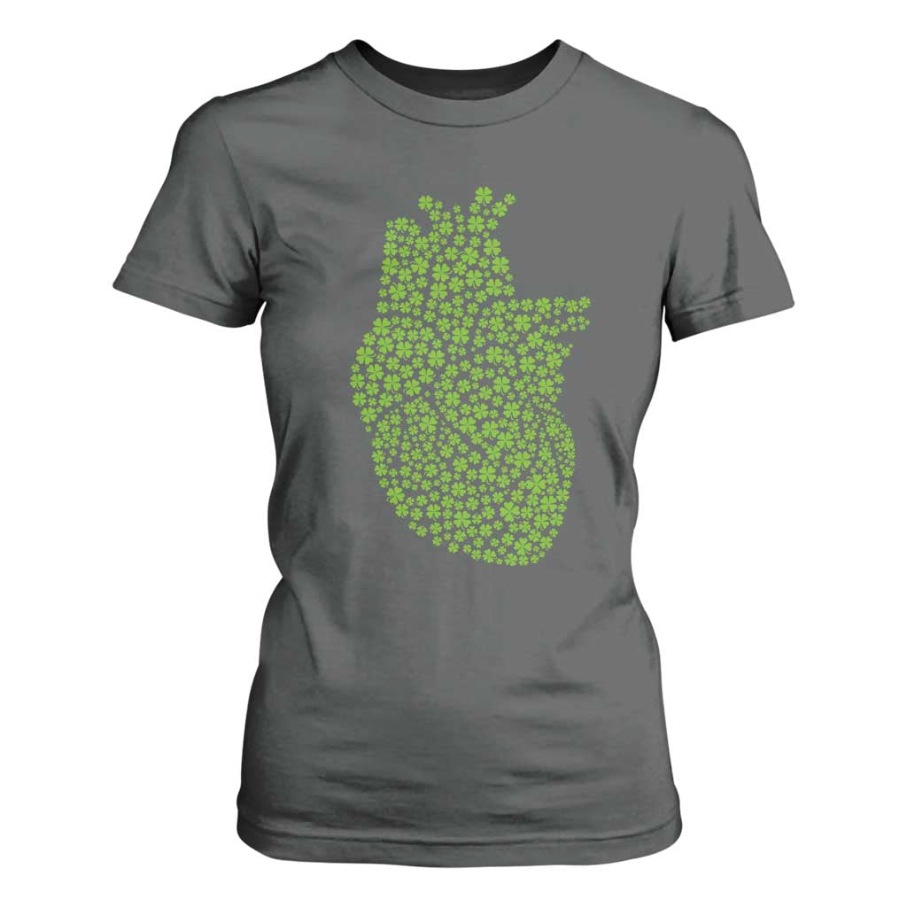 Lucky Shamrocks Heart T Shirt For Women Anatomical Anatomy St Patrick's Day TS02 Dark Heather Print Your Wear