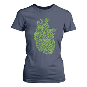 Lucky Shamrocks Heart T Shirt For Women Anatomical Anatomy St Patrick's Day TS02 Navy Print Your Wear