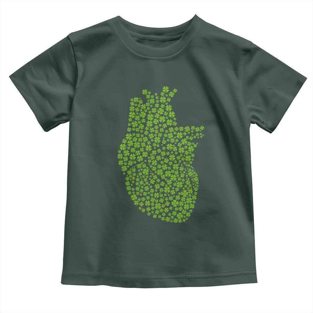 Lucky Shamrocks Heart Toddler T Shirt Anatomical Anatomy St Patrick's Day TS02 Dark Forest Green Print Your Wear